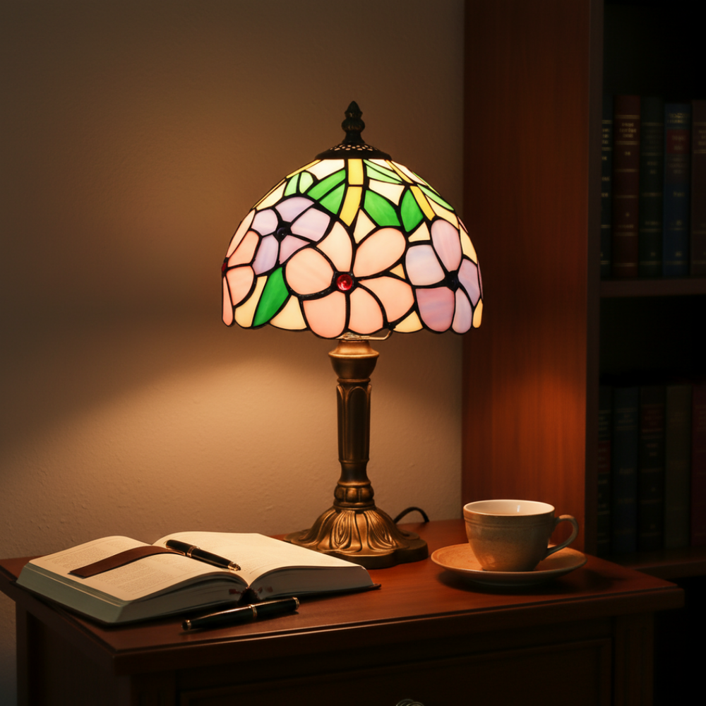 Lampa stołowa witrażowa - Duże kwiaty