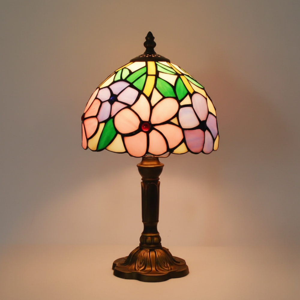 Lampa stołowa witrażowa - Duże kwiaty