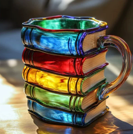 Kolorowy artystyczny kubek 3D z motywem książek