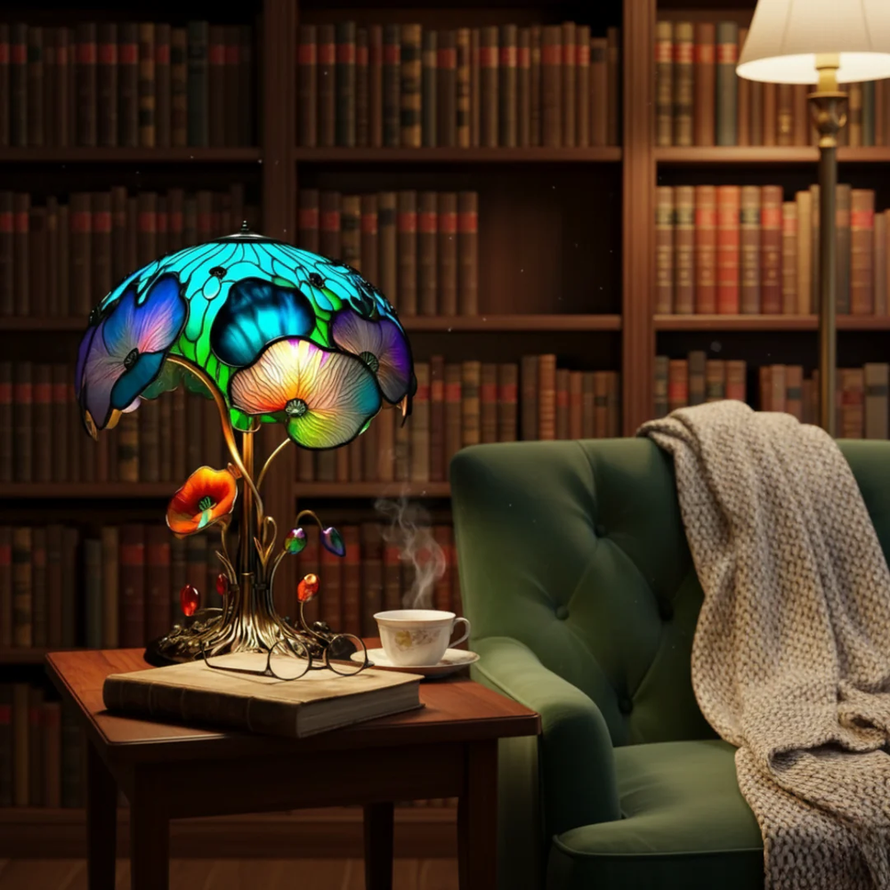 Lampa witrażowa - Kwiatowe grzyby boho