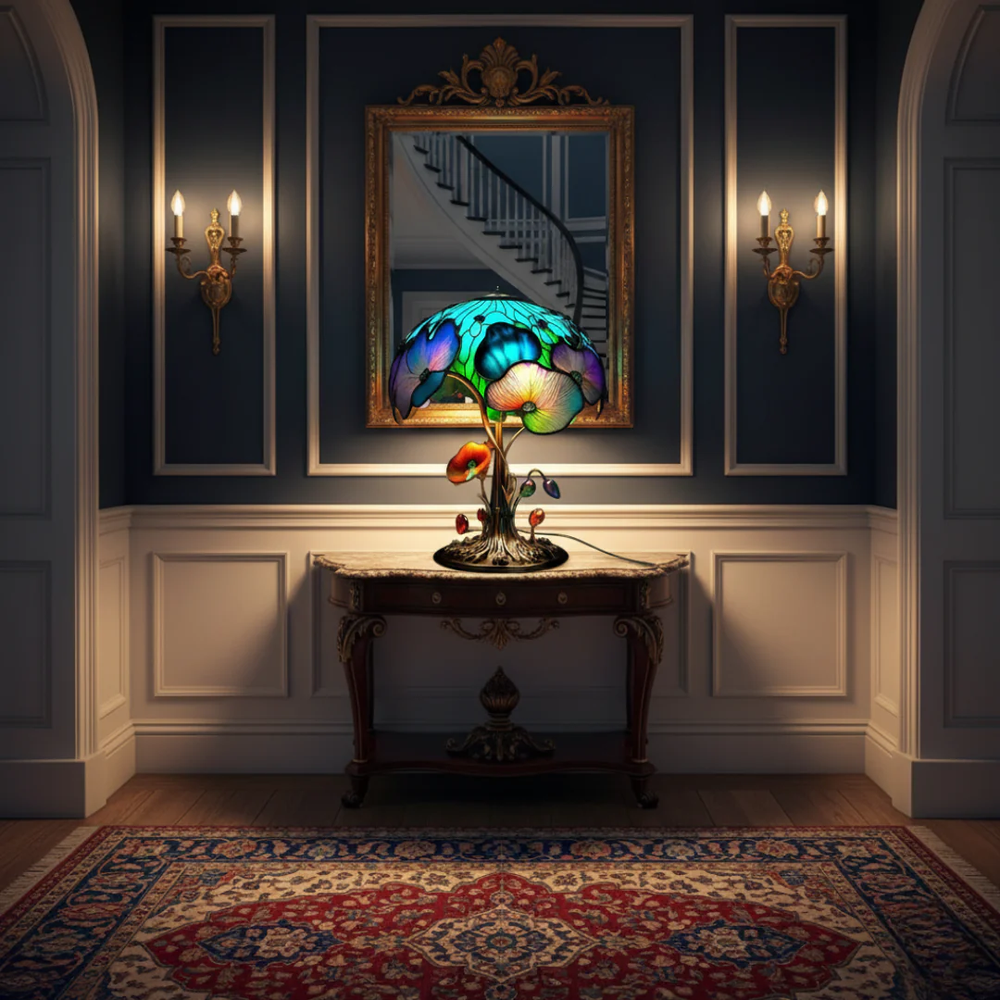 Lampa witrażowa - Kwiatowe grzyby boho