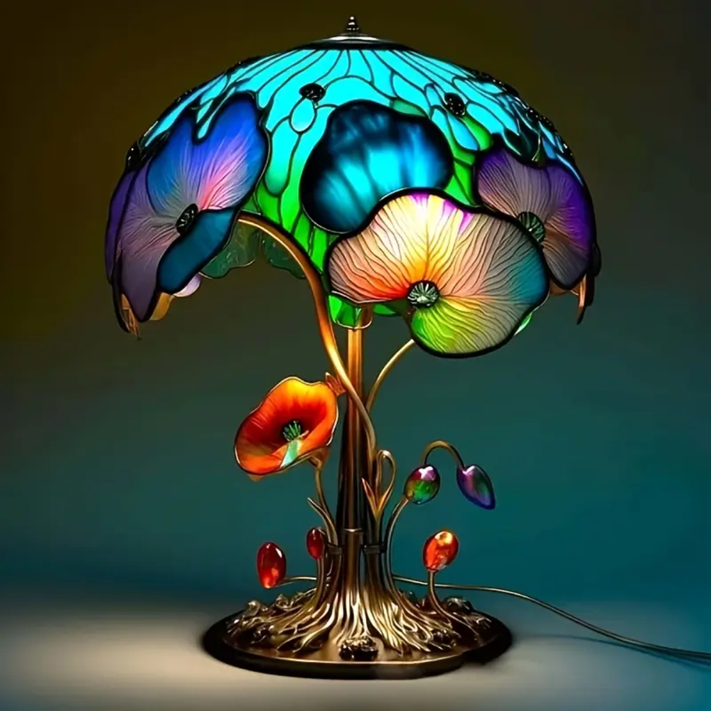 Lampa witrażowa - Kwiatowe grzyby boho