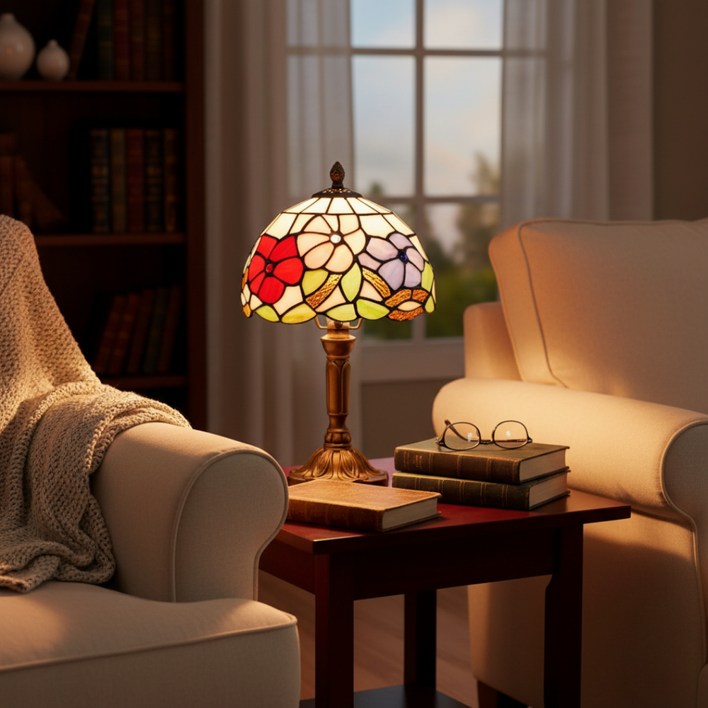 Lampa stołowa witrażowa - Prato Rosy