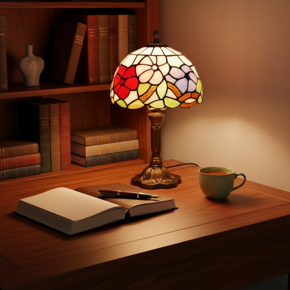 Lampa stołowa witrażowa - Prato Rosy