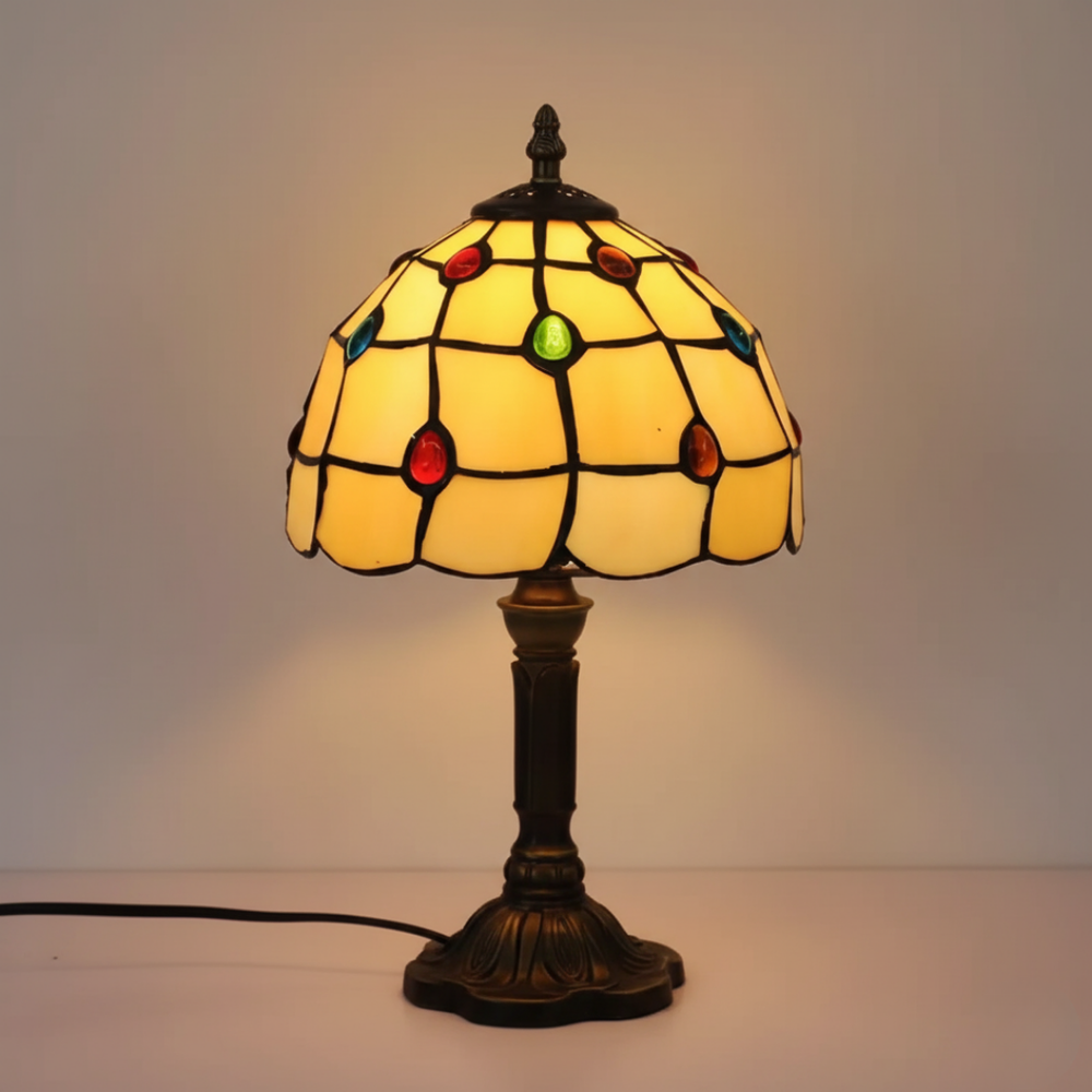 Lampa stołowa witrażowa - Złote diamenty