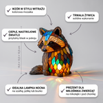 Lampa witrażowa - Zachwycający szop pracz Jackie - cechy i wymiary