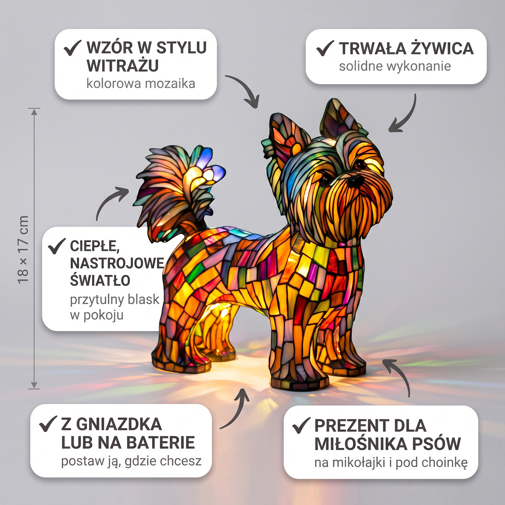 Lampa witrażowa - Yorkshire Terrier - cechy i wymiary