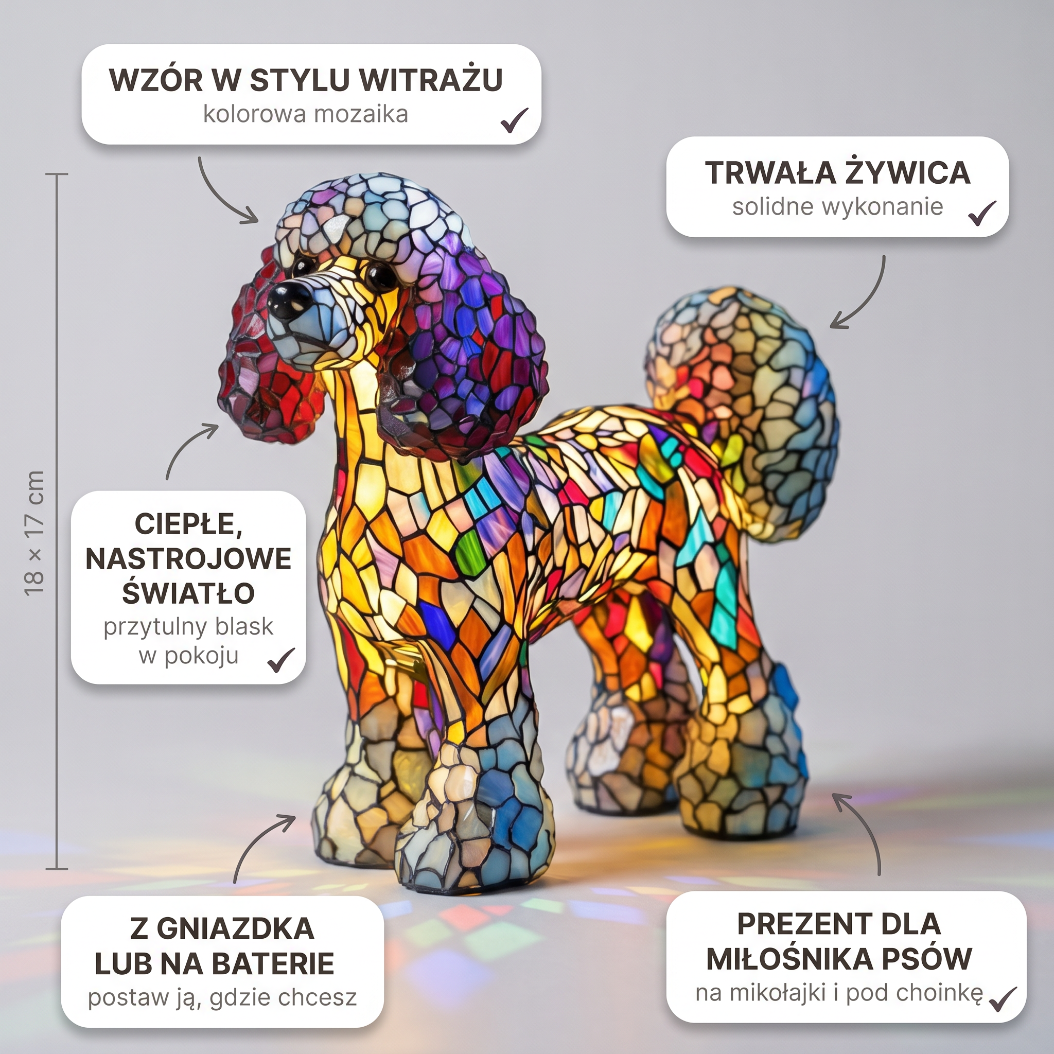 Lampa witrażowa - Pudel - cechy i wymiary