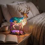Lampa witrażowa - Czarujący jeleń Sandy - lampka nocna w sypialni