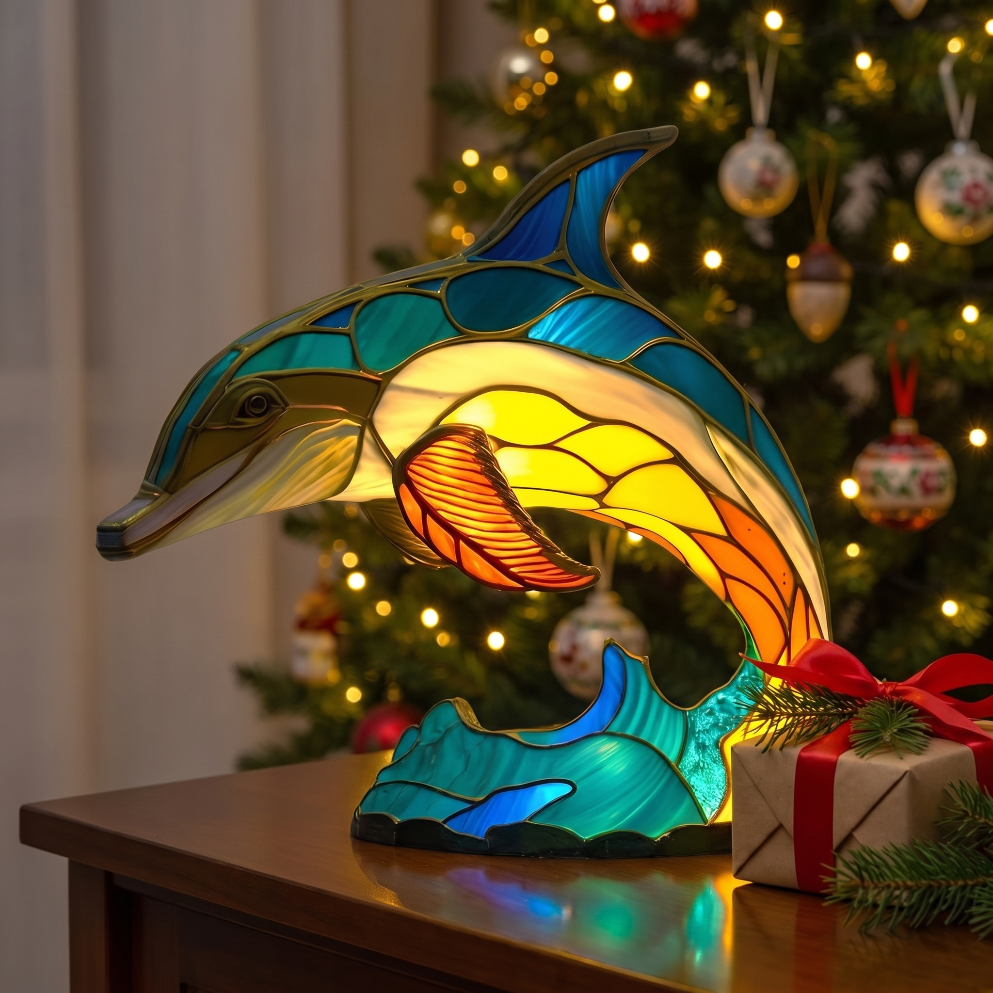 Lampa witrażowa - Czarujący delfin Cleo - prezent pod choinkę