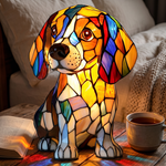 Lampa witrażowa - Siedzący beagle - lampka nocna w sypialni