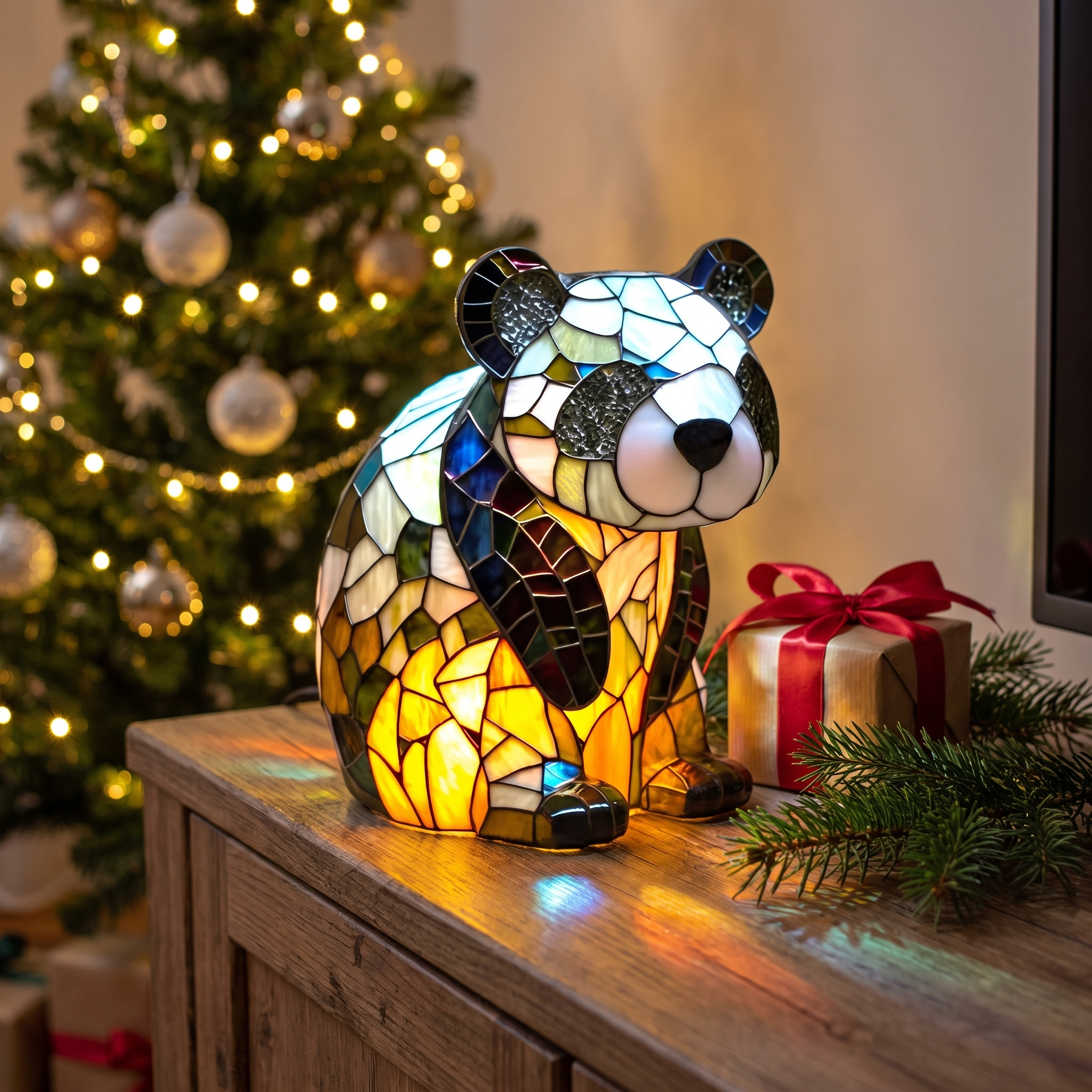 Lampa witrażowa - Czarująca panda Kloffie - prezent pod choinkę