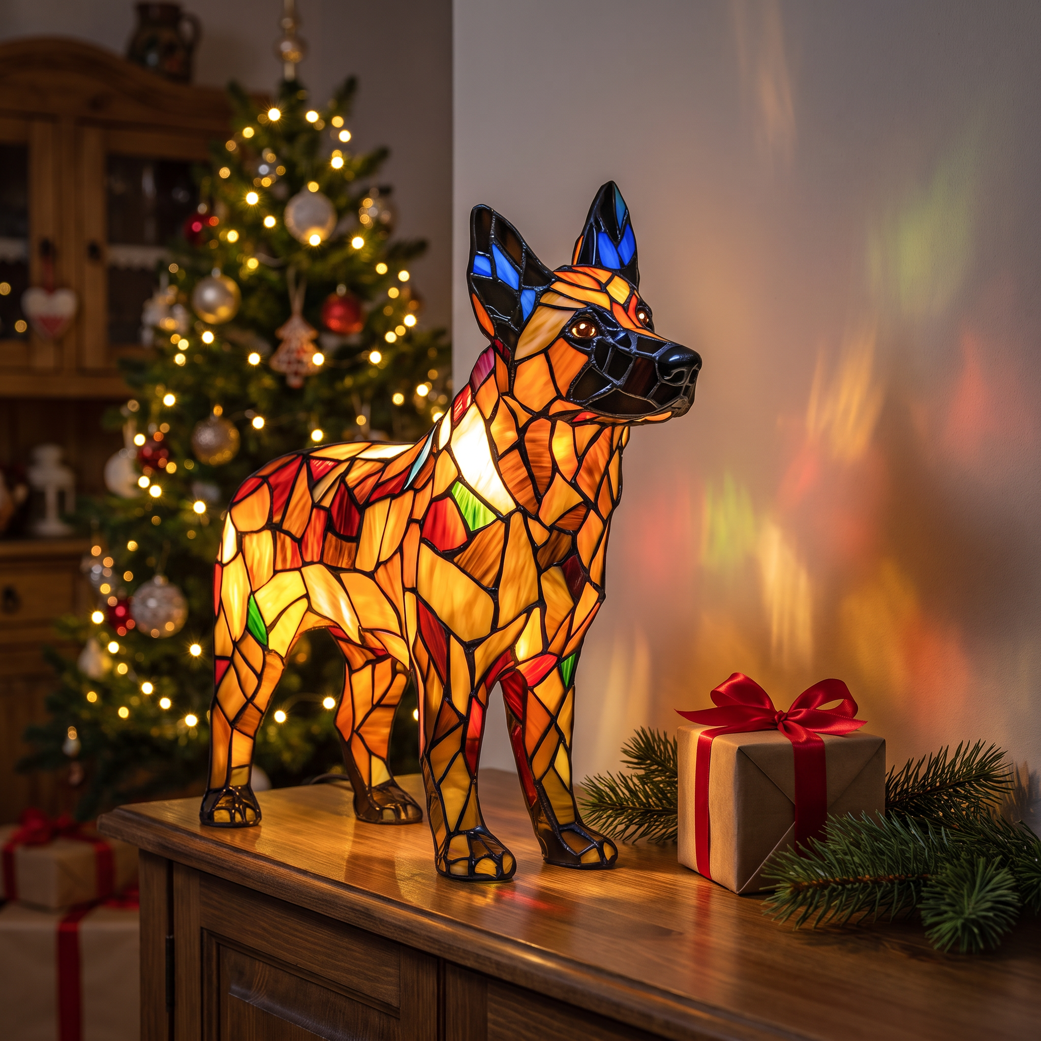 Lampa witrażowa - Owczarek niemiecki - prezent pod choinkę