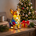Lampa witrażowa - Siedzący corgi - prezent pod choinkę