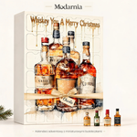 Kalendarz adwentowy z ozdobnymi miniaturami butelek – kolekcja whisky – opakowanie kalendarza z trójwymiarowymi, dekoracyjnymi miniaturami butelek.