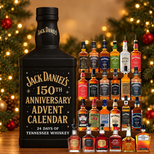 Kalendarz adwentowy z ozdobnymi miniaturami butelek – wzór Jack Daniel’s – widok produktu.