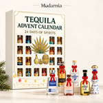 Kalendarz adwentowy z ozdobnymi miniaturami butelek – tequila, kość słoniowa – opakowanie kalendarza z trójwymiarowymi, dekoracyjnymi miniaturami butelek.