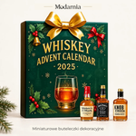 Kalendarz adwentowy z ozdobnymi miniaturami butelek – świąteczna whisky – opakowanie kalendarza z trójwymiarowymi, dekoracyjnymi miniaturami butelek.