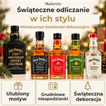 Kalendarz adwentowy z ozdobnymi miniaturami butelek – wzór Jack Daniel’s – dekoracyjne miniatury butelek, osobisty motyw, grudniowe niespodzianki i świąteczna aranżacja.
